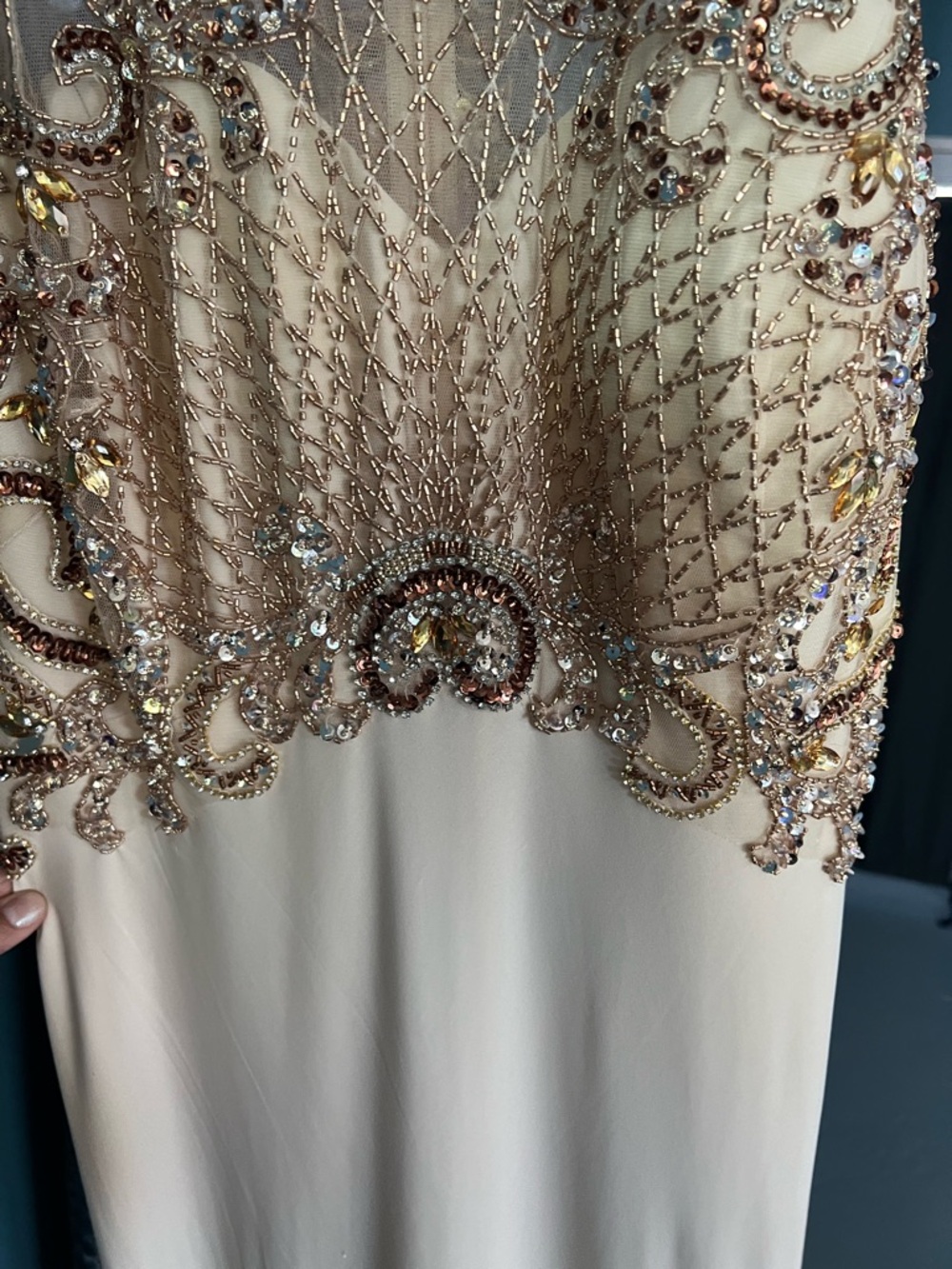 Cream Gown with Gold Embellished Bodice - Picture 7 of 10
